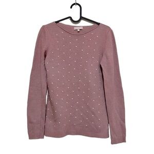 Benedetta B. Italian merino wool blend pink boatneck sweater w dots